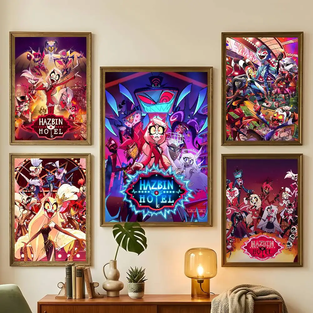 Cartoon H-Hazbin H-Hotel Funny Poster For Bedroom Gamer Room Decor Restaurant Wall Trendy Aesthetic Gift
