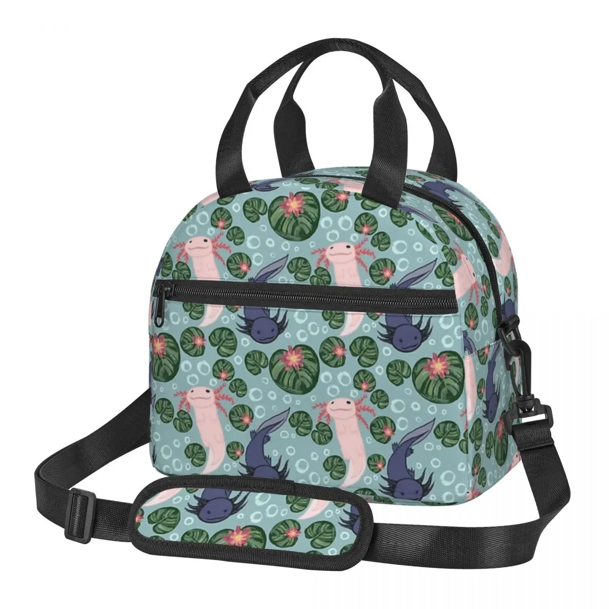 Axolotl Repeating Pattern Insulated Lunch Bag for School Bento Storage Food Boxes Leakproof Cooler Thermal Lunch Box Tote