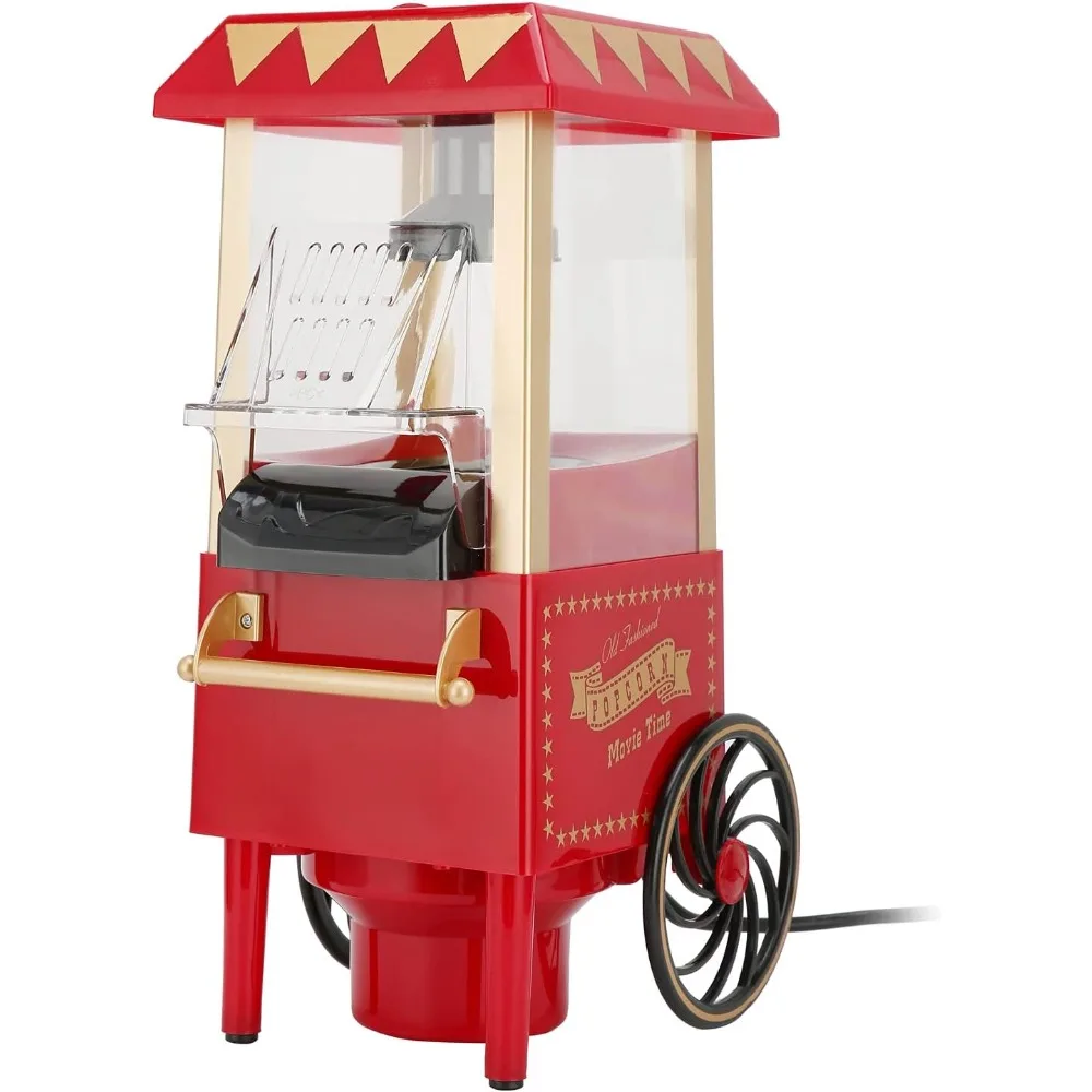 Mesin Popcorn, 1200W 0.27L Retro otomatis udara panas mesin Popcorn minyak rumah tangga jagung Popper untuk pesta keluarga ulang tahun