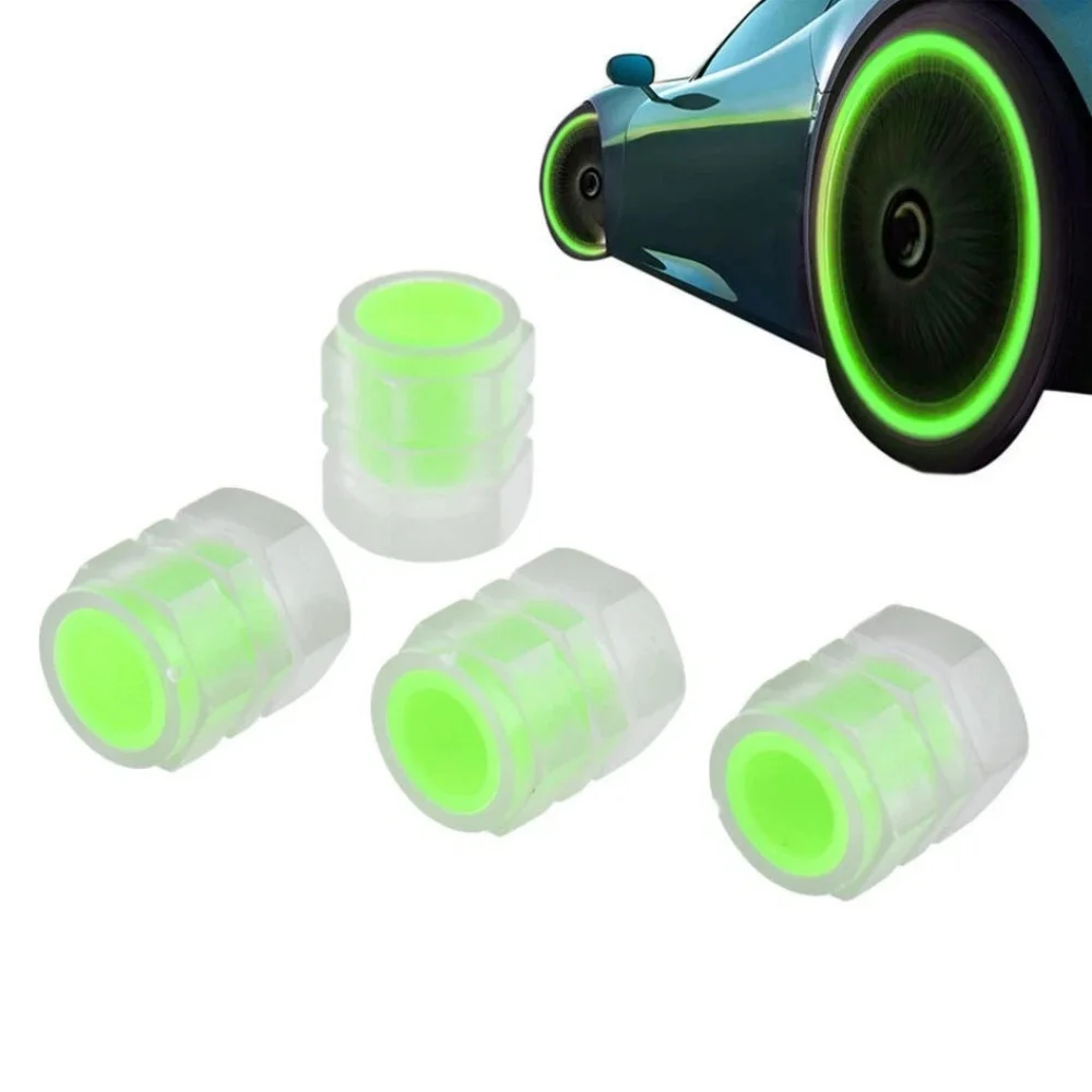 

4 шт. светящаяся крышка клапана для автомобильных шин, флуоресцентные ночные светящиеся колпачки для штока, колеса мотоцикла, велосипеда, пылезащитная крышка штока клапана, универсальная
