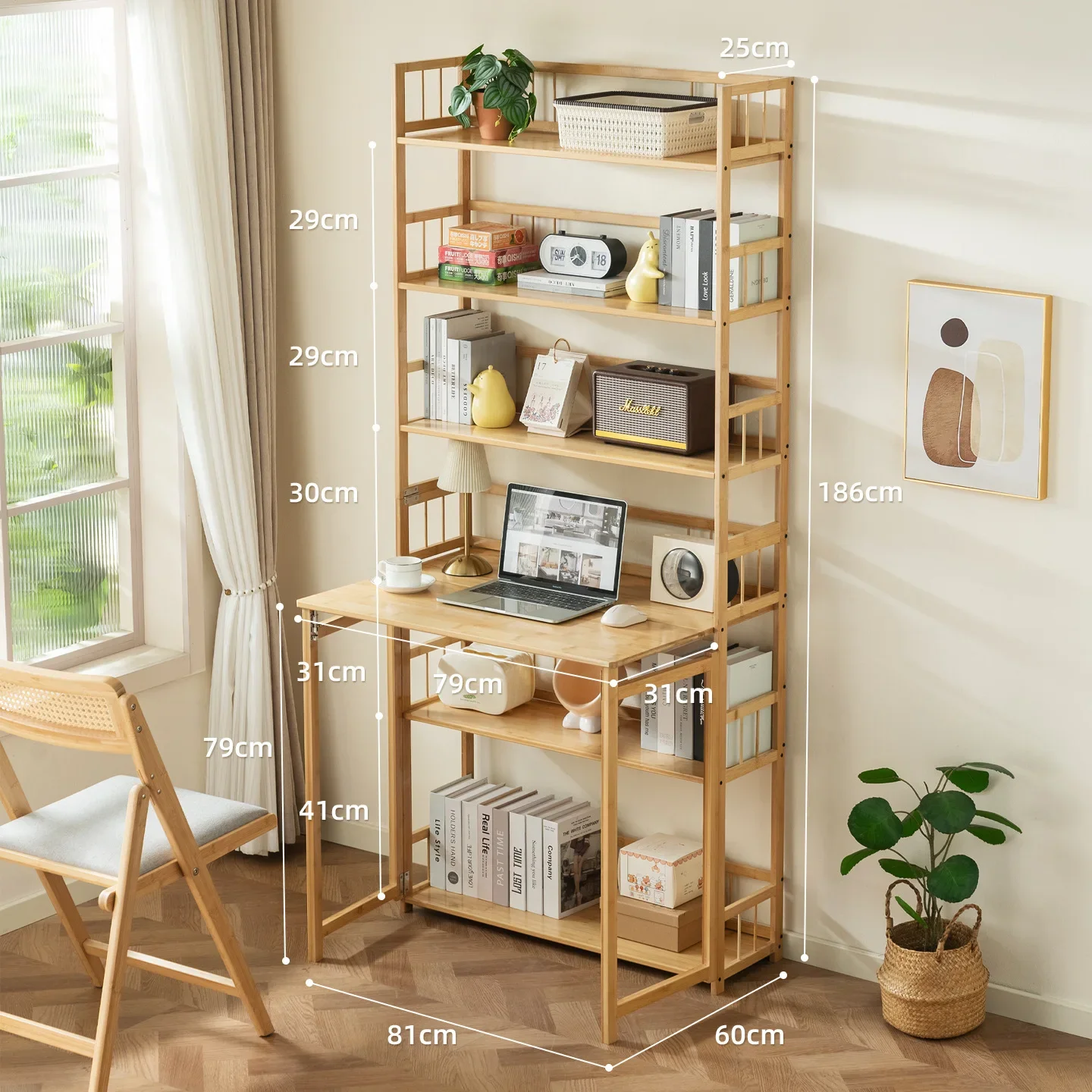 New folding table learning and writing bookshelf  integrated table small apartment household bedroom simple computer table