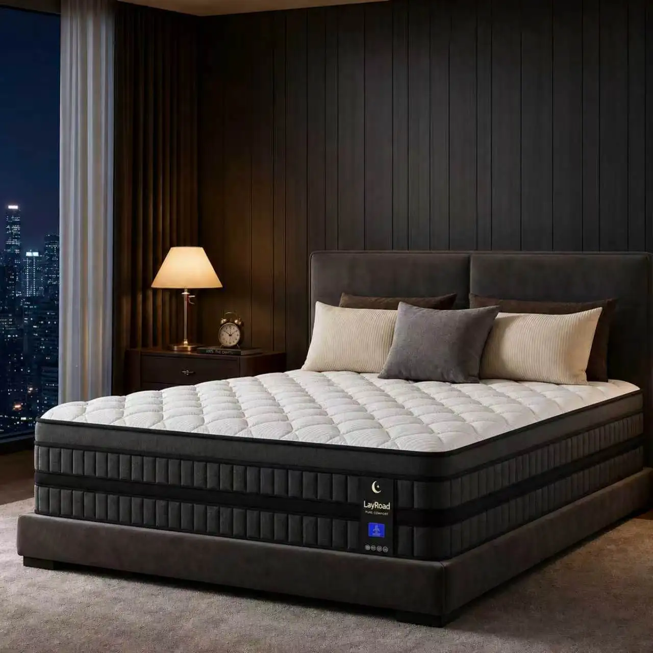 12Inch Black Queen Mattress, Built-In Memory Foam And Individually Pocketed Springs, Available In Twin, Full, Queen And King Mattress Sizes, With Side Handles For Easy Movement, Fiberglass-Free, Odorless, Highly Breathable