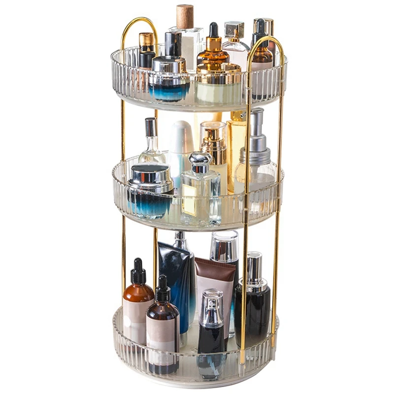 

Rotating Organizer, Bathroom Spinning Holder Rack,Capacity Cosmetics Storage Box Vanity Shelf Countertop3 Tiers