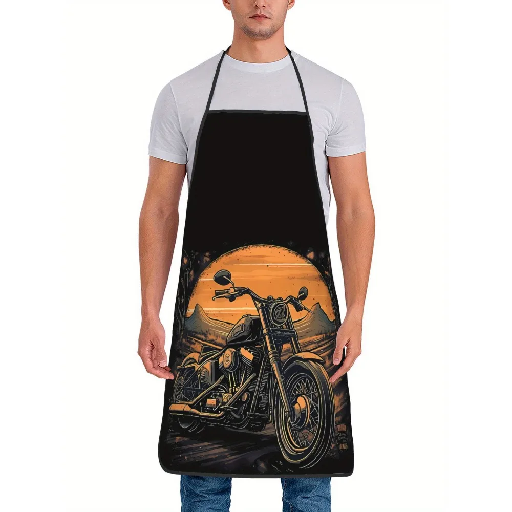 Vintage Motorcycle Theme Apron Waterproof Printed Kitchen Cooking Bib for Men Women Retro Motorbike Grilling Household Cover