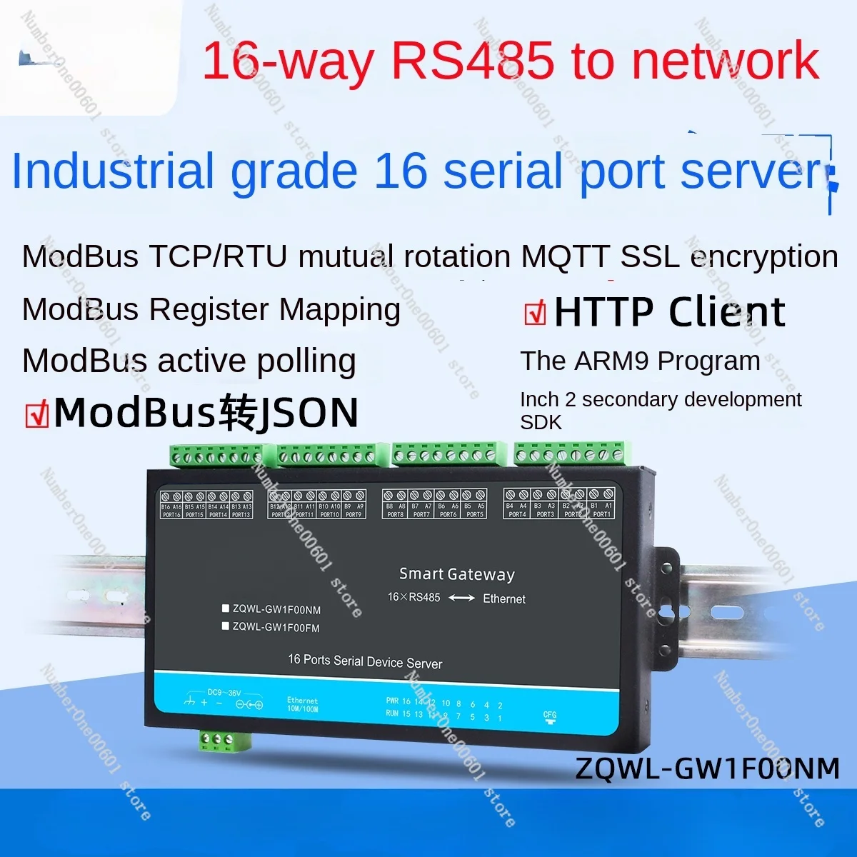 Serial Port Server 16 Channel RS485 To Ethernet Module MQTT Active Polling HTTP Serial Port To Network Port Modbus Gateway JSON