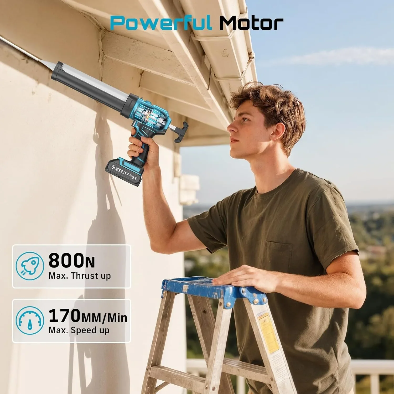 SEESII Electric Caulking Gun No Drip with 2.0Ah Battery 10OZ Dripless Cordless Battery Powered Tool with LED Light for Filling and Sealing