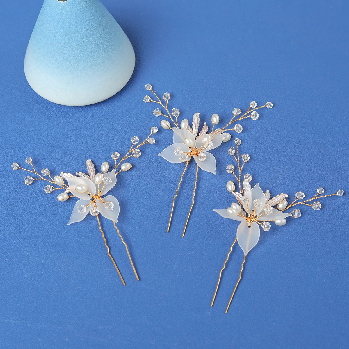 3Pcs Handmade Gold Silver Color Crystal Rhinestone Hairpin Set Barrettes For Bride Women Pearls Flower Wedding Hair Accessories