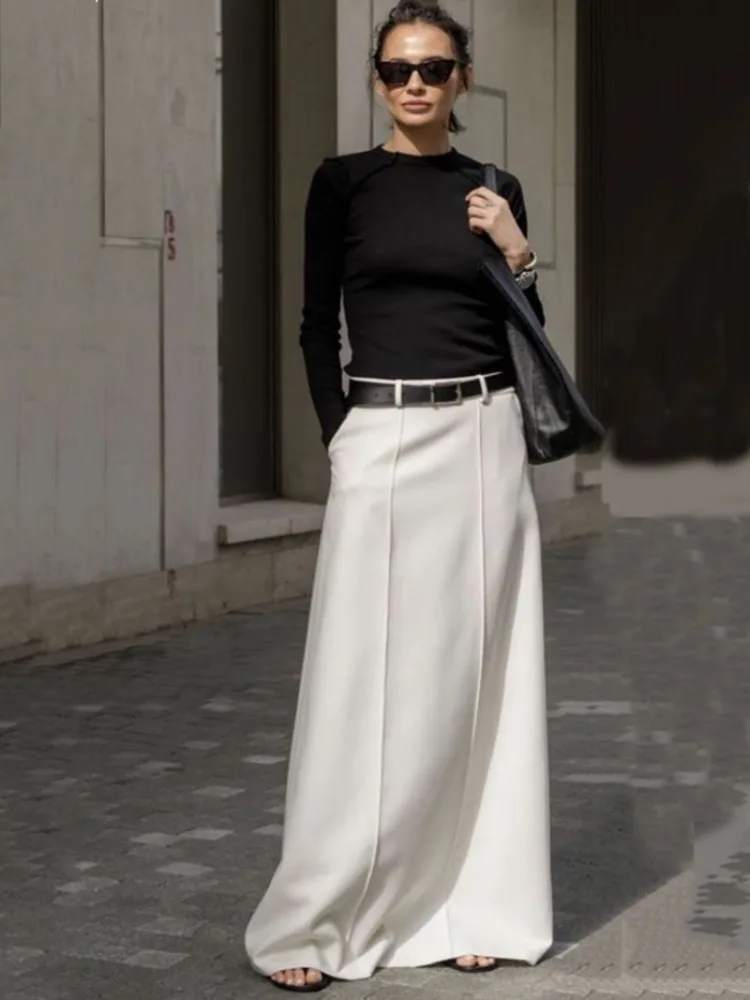 Lemongor Women's Black White Color High Waist H-Line Skirts 2025 New Spring Fashion Urban Casual Office Commute Long Skirt