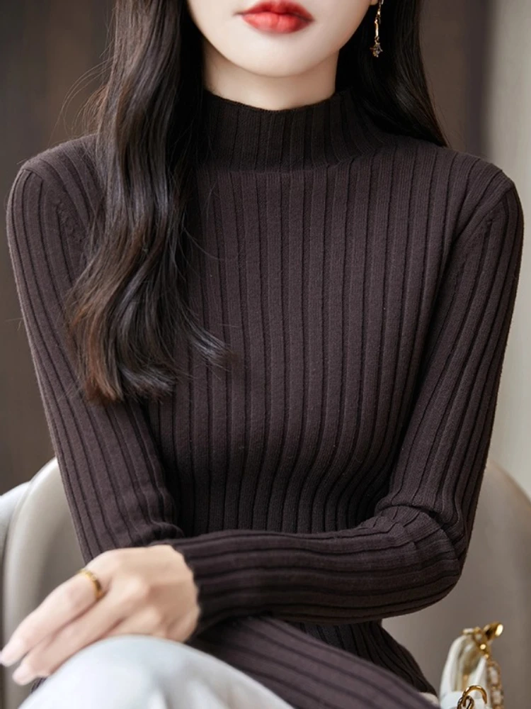 2023 langarm Dünne Grundlegende Pullover Herbst Winter Gestrickte Rippen Rollkragenpullover Frau Pullover Kleidung Frauen Solide Tops