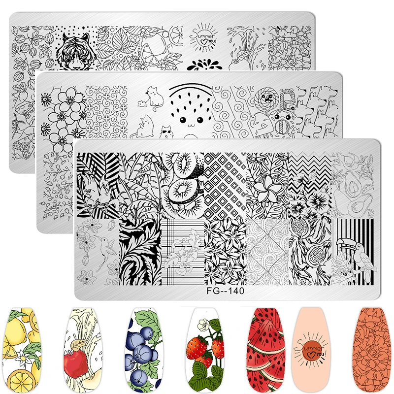 

Summer Nail Stamping Plate Watermelon Fruit Pineapple Grapes Apple Peach Pattern Manicure Print Tools for DIY Nail Art Designs