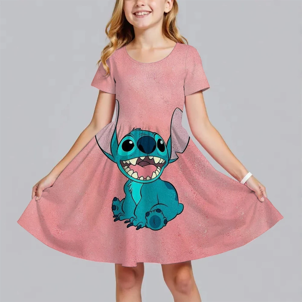 クリスマスプリントドレス漫画星空ベビーステッチ女の子スカートカジュアル通気性女の子半袖ドレス子供服