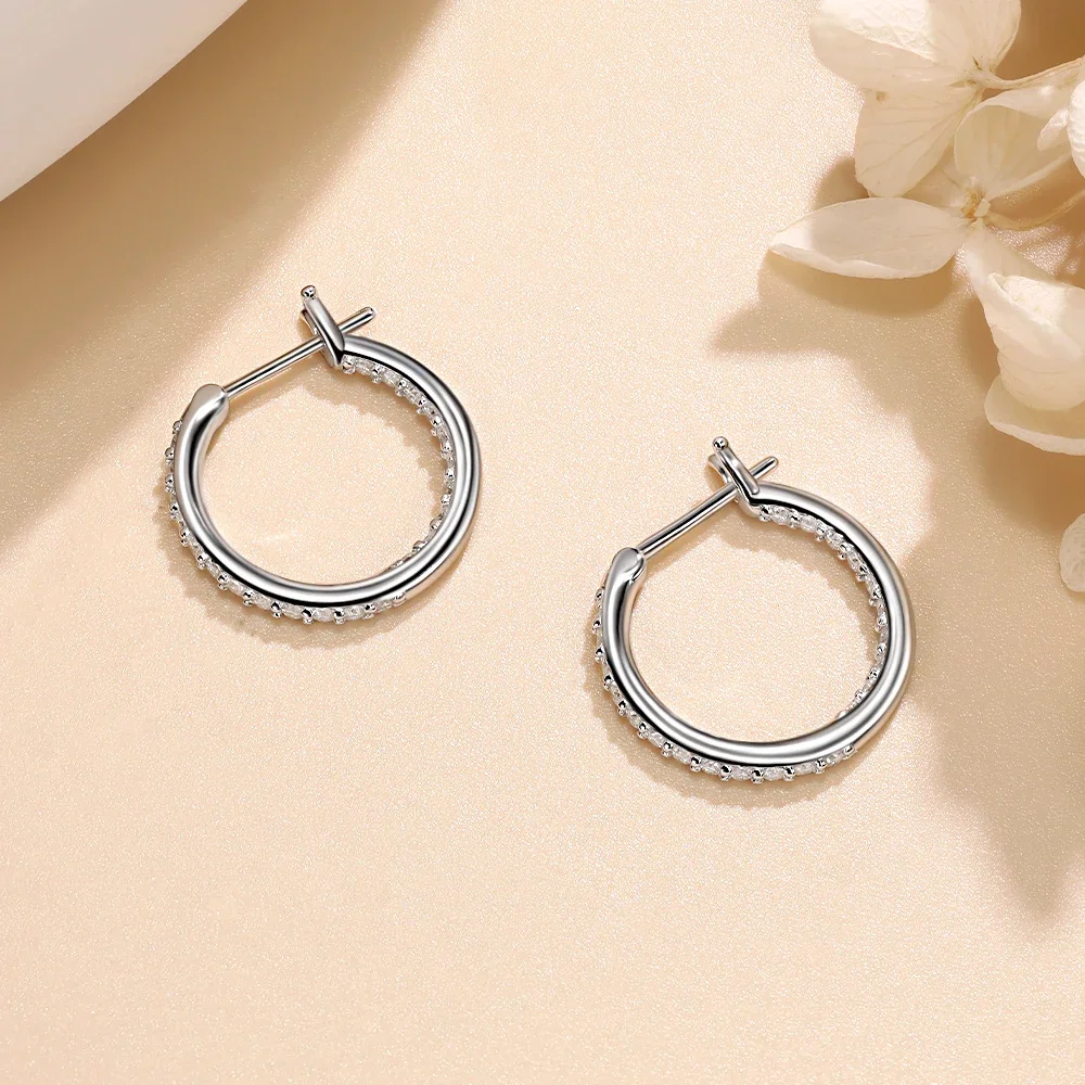 M-JAJA 1.7MM Moissanite Hoop Earrings Real 925 Sterling Silver for Women D Color VVS1 Lab Diamond Stud Earrings Wedding Jewelry