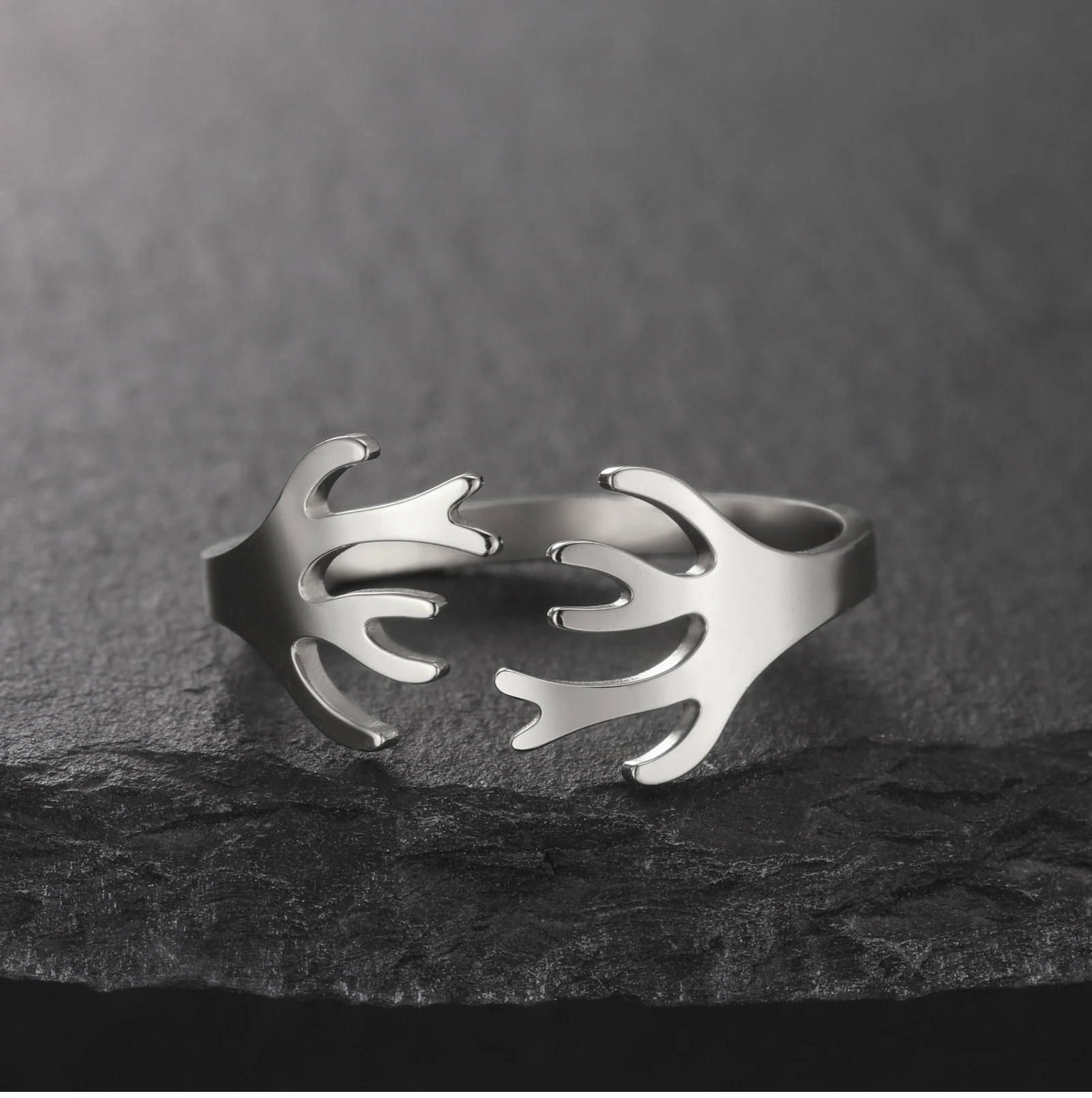 CoolTime Hirschgeweih Offener Ring Goldfarben Edelstahl Verstellbarer Ring Tierschmuck Geschenk für Liebhaber Natürliches Alltagsaccessoire – Detail 7