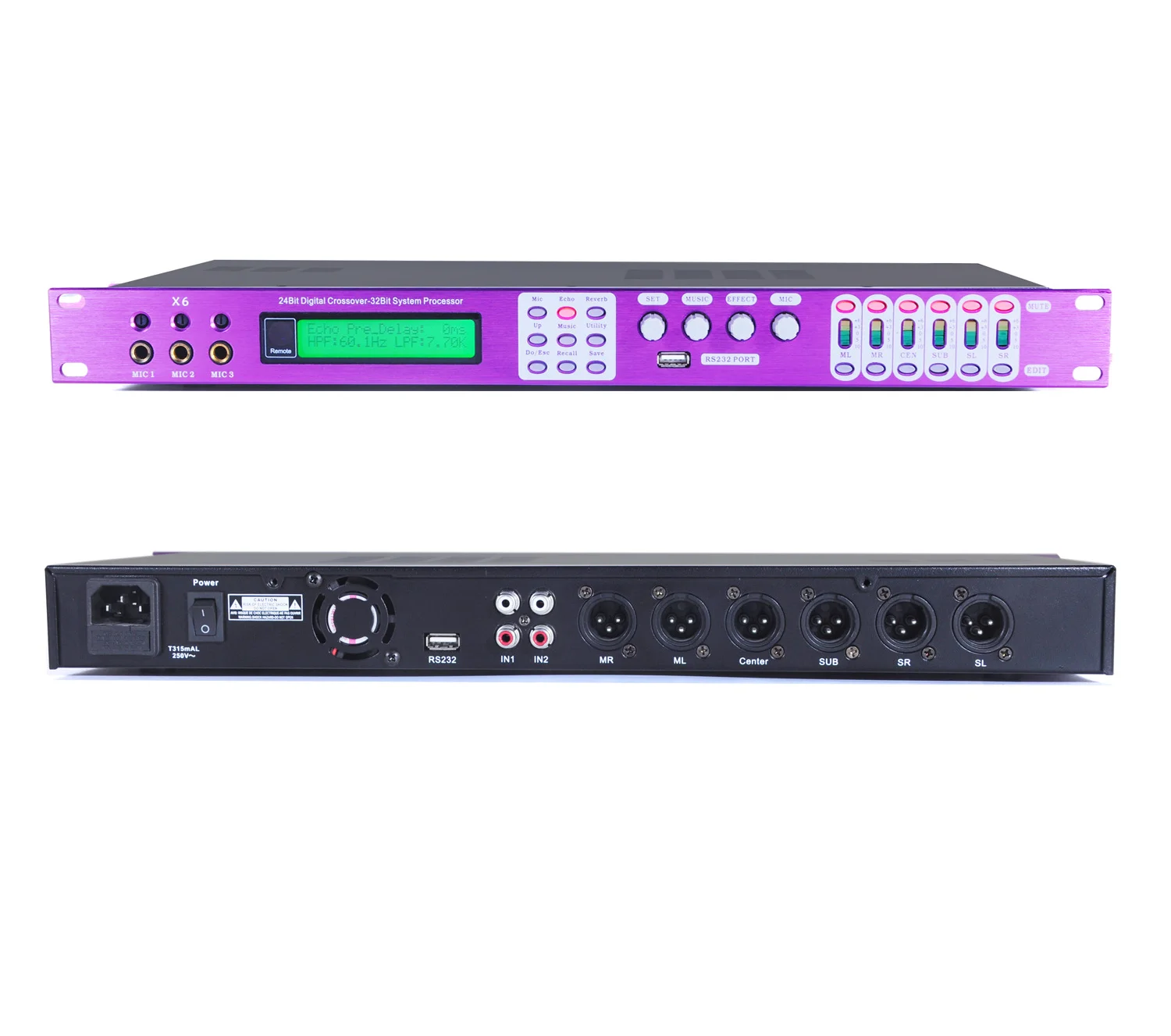 X6 Professional DSP Audio Sound Processor with Purification Howl Feedback Suppression