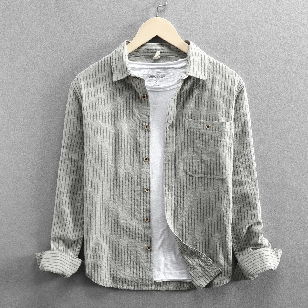 

Vintage Classical Striped Shirt For Men Winter Fall High Quality Yarn Dyed Cotton Teens Loose Simple Casual Versatile Lapel Tops