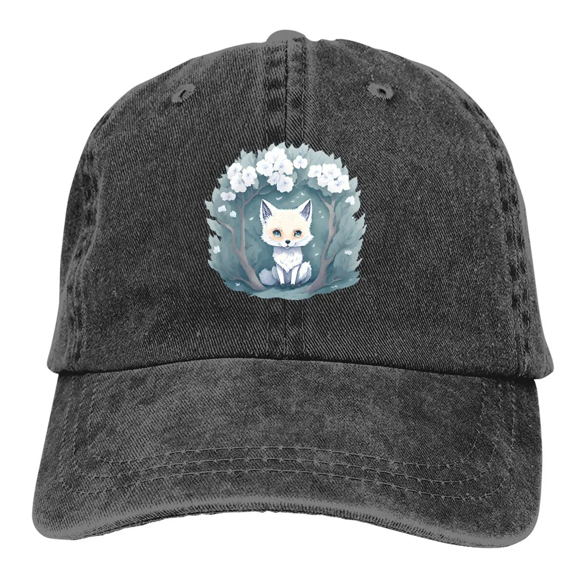 Washed Men's Baseball Cap Cute face Trucker Snapback Caps Dad Hat A Fox In The Wild Golf Hats