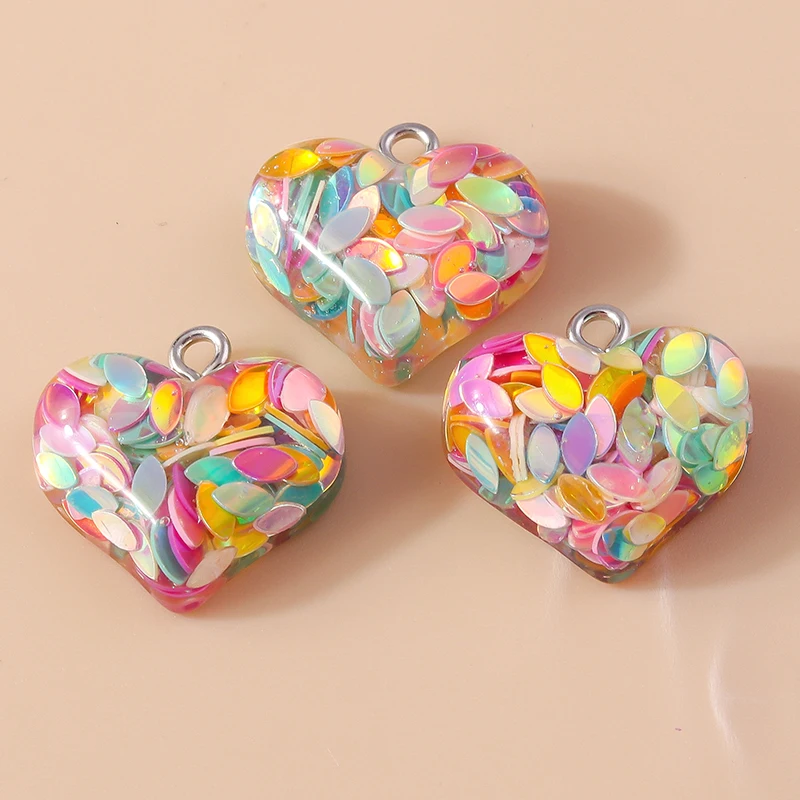 10pcs 18*19mm Kawaii Resin Glitter Heart Charms for Earring Bracelet Necklace Pendants Handmade DIY Jewelry Making Accessories