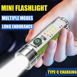 Powerful LED Mini Flashlight Multifunction Spotlight Lamp Type-C Rechargeable With Magnet Torch For Searching Emergency Light