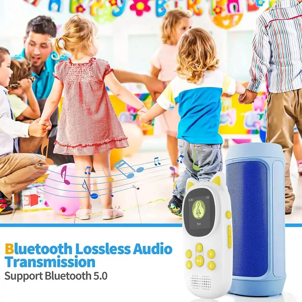 키티 스타일 키즈 MP3 플레이어, 블루투스 1.44 인치 스크린, 32G 미니 귀여운 MP3 지지대, TF 카드, FM 라디오, 녹음, 알람 Clo, 최신