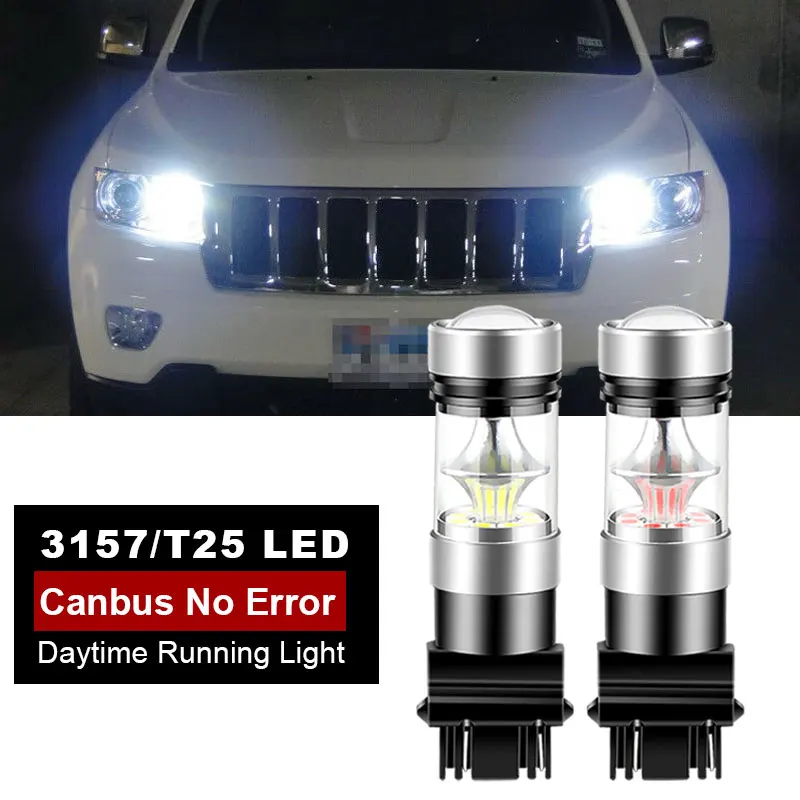 Do Jeep Compass 2011 2012 2013 2014 2015 2016 2 sztuki żarówek LED do jazdy dziennej DRL Canbus bez błędu 3157 P27/7W T25