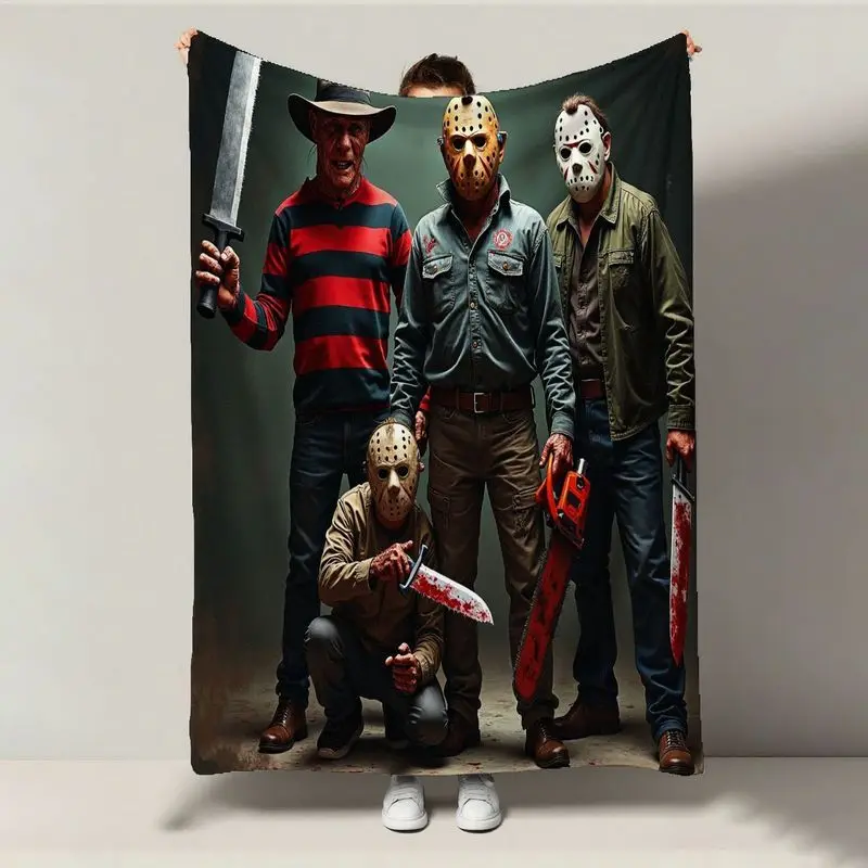 

Одеяло с значками фильма ужасов «Фредди Джейсон» и принтом «Всезонный» на Хэллоуин, Рождество, подарок фанату ужасов