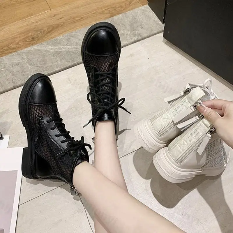 

Women's Summer Casual Ankle Boots 2025 New Mesh Breathable British Style Low Cut Hollow Comfortable Fashion Trend Lace Up Boots