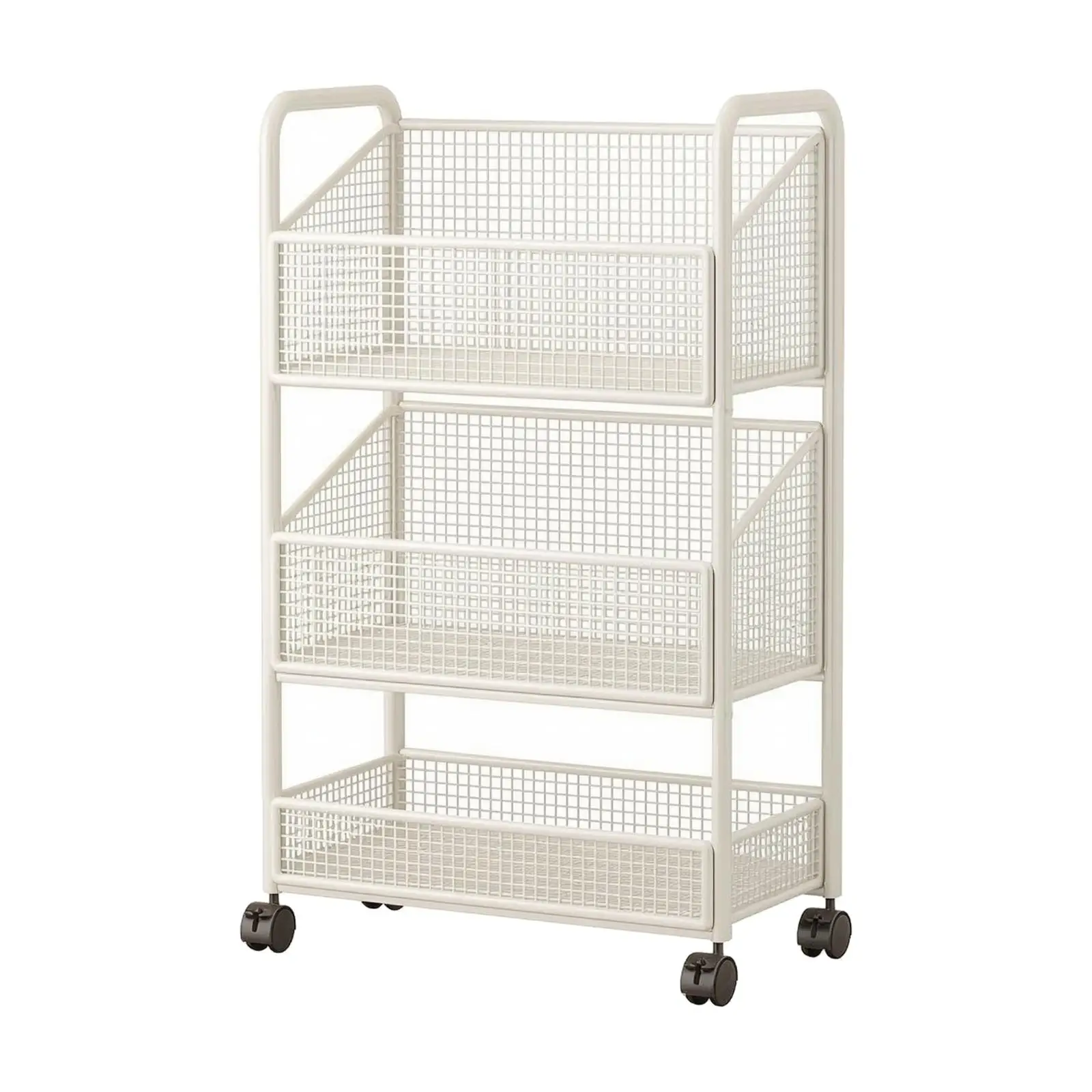 Slim Storage Rack with Casters Narrow Open Grid Storage Shelf with Guard Rails Multi-Compartment Rolling Organizer Mobile
