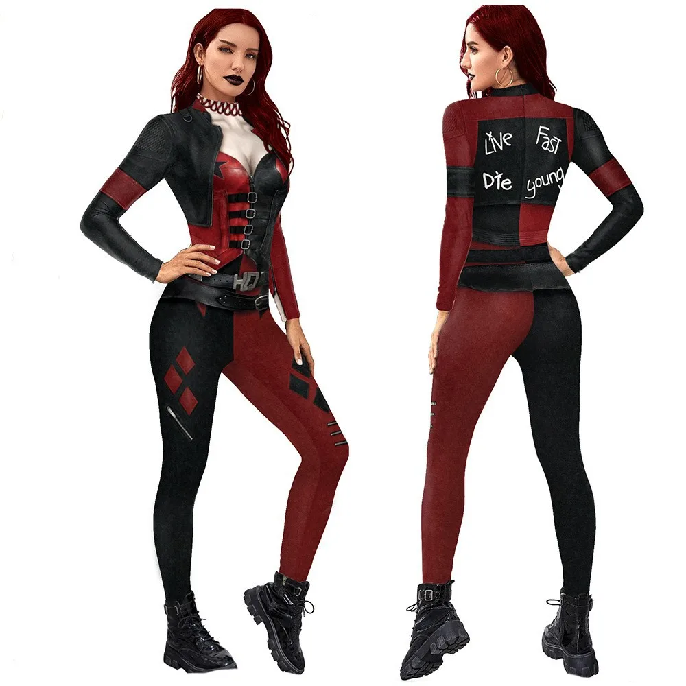 

Color Cosplayer Clown Jumpsuit Hero Cosplay Costume Halloween Dress Suit Carnival Party Leggings Long Sleeve Bodysuit Jumpsuit