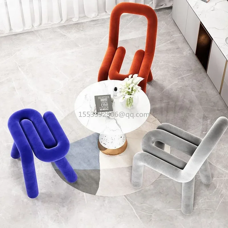 Modern simple household special-shaped back chair flannel chair bedroom living room study chair porch shoe changing stool