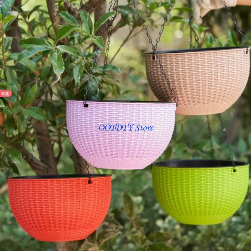 367A Modern Resin Hanging Pot Decorative Flower Basket Ratten Design Planter For Vertical Garden Arrangement Home Decors