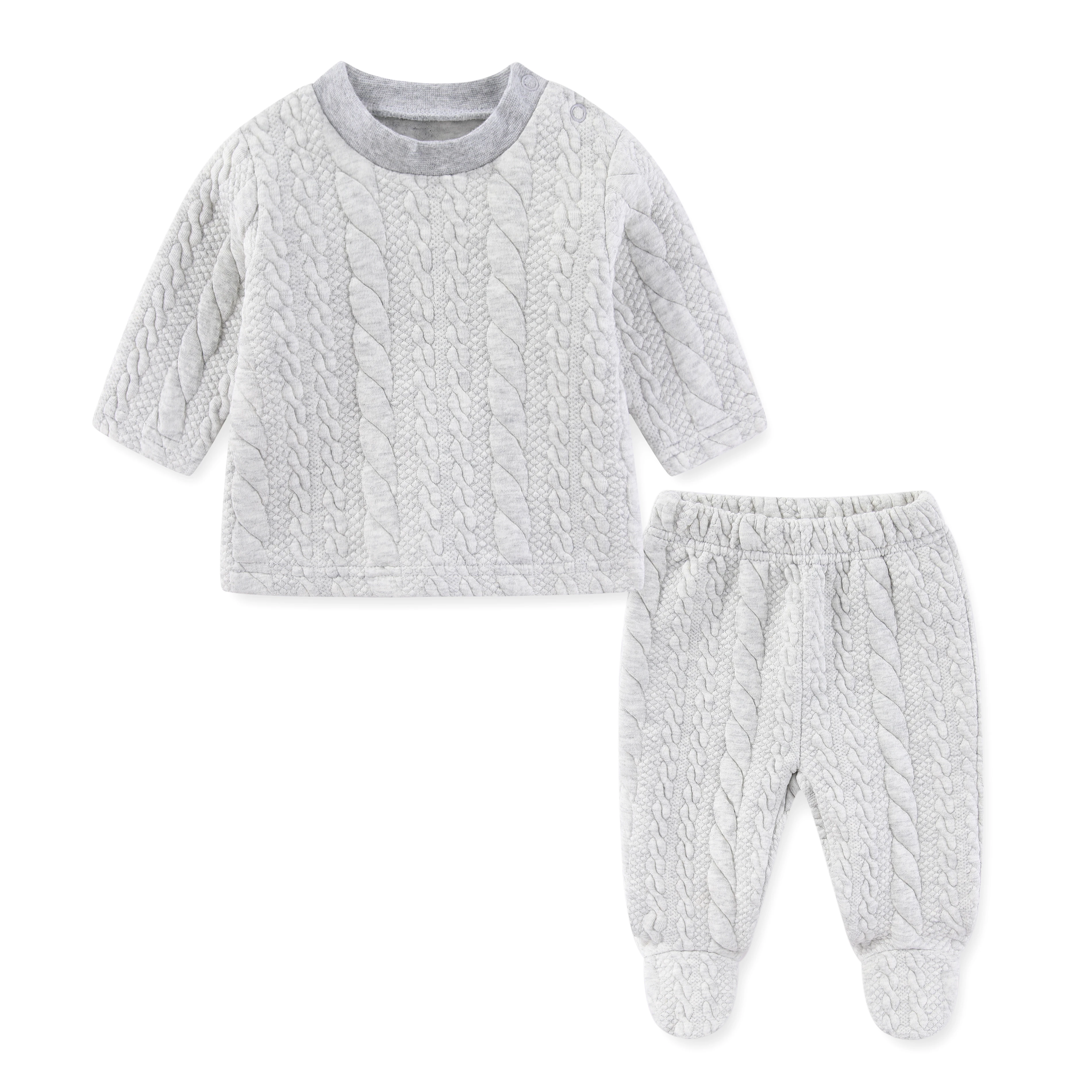 2-Piece Unisex Baby Grey Warm Clothing Set Winter 3-24 Months Boys Girls Tops+Boot-shaped Pants Suit Infant Outfits