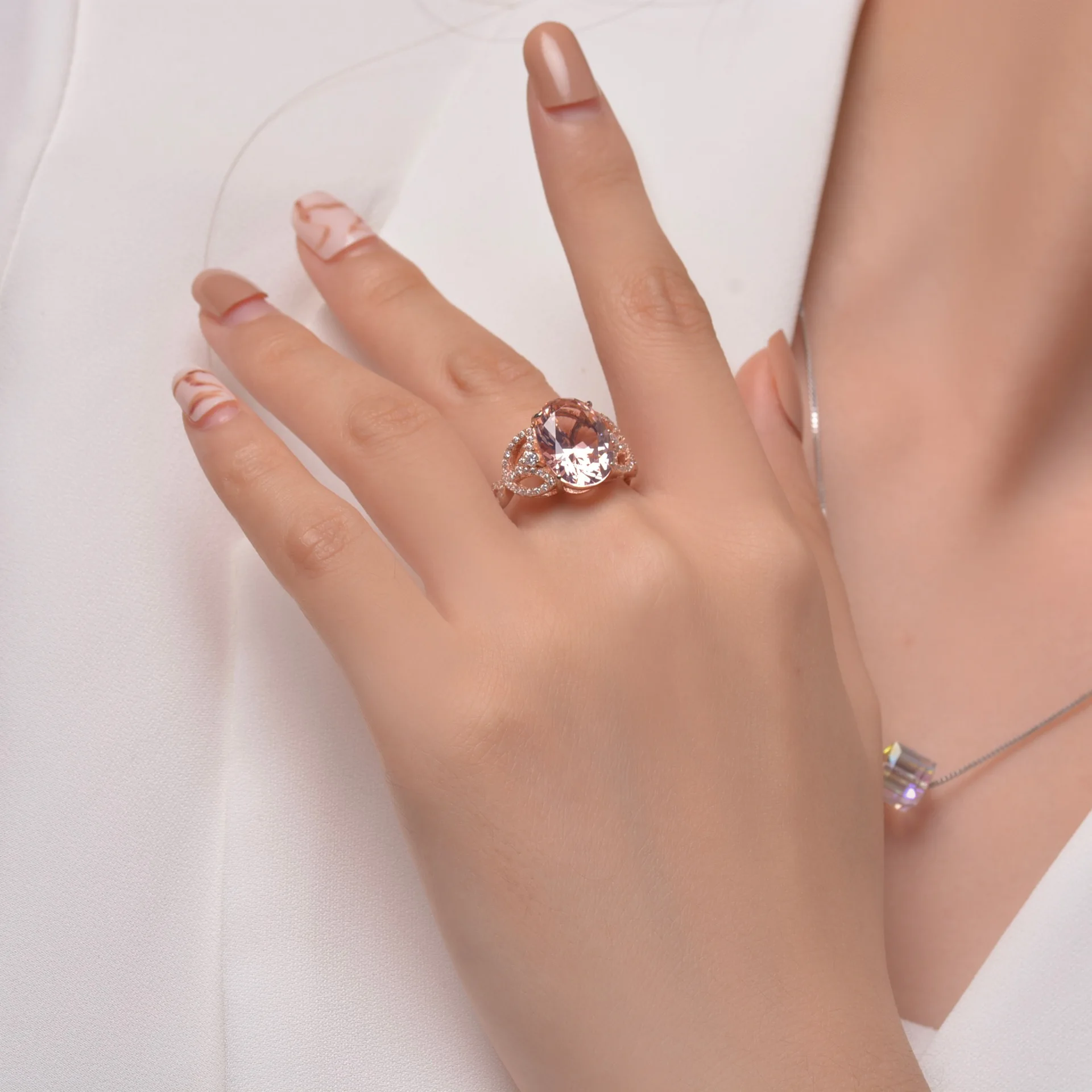 European and American New Oval High Carbon Diamond S925 Pure Silver Gemstone Powder Wedding Jewelry