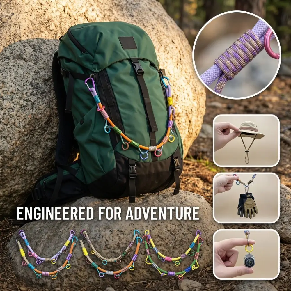 Multi-hanging Points Backpack Extension Lanyard Multi-purpose Adjustable Hand Woven Paracord Rope Colorful Handmade