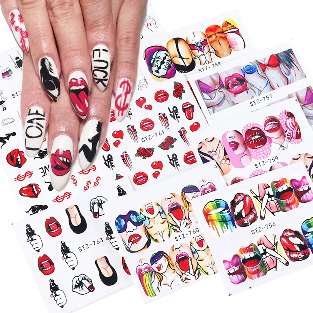 Sexy Girl Lips Nail Sticker Decals Water Transfer Tattoo Wraps Manicure Decoration