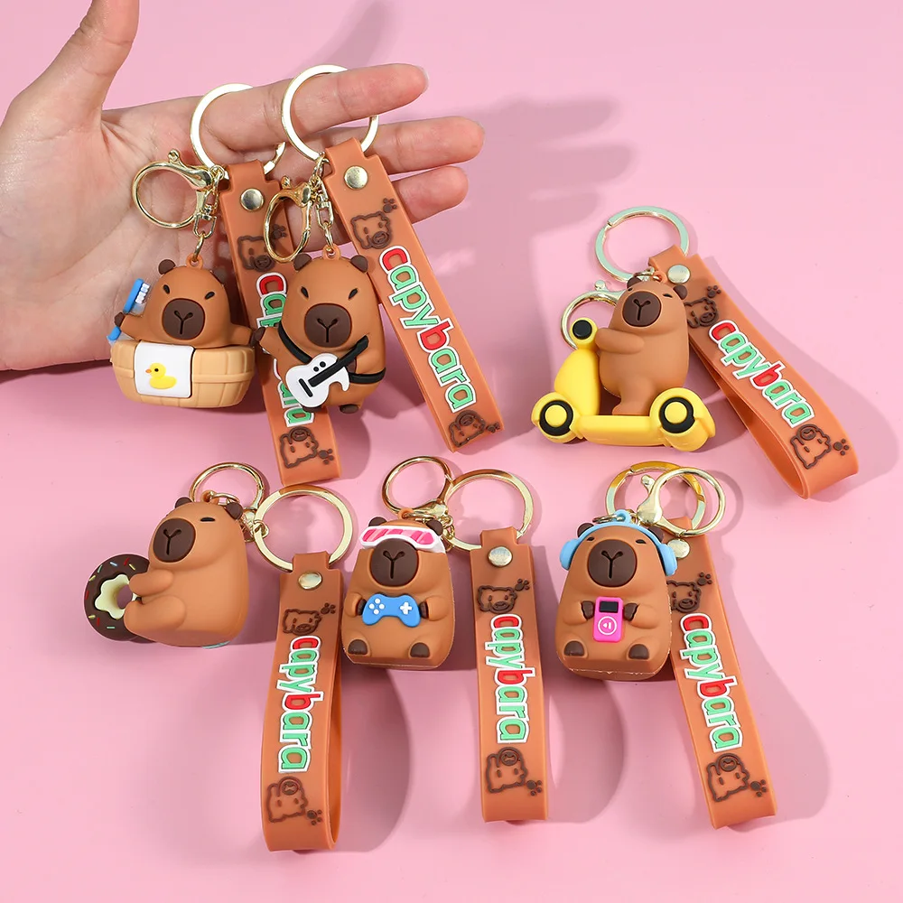 MINISO Cute Cartoon Capybara Pendant Keychain Toy Doll Bag Hanging Ornaments Lovely Kapila Pelican Crocodile Animal Keyrings