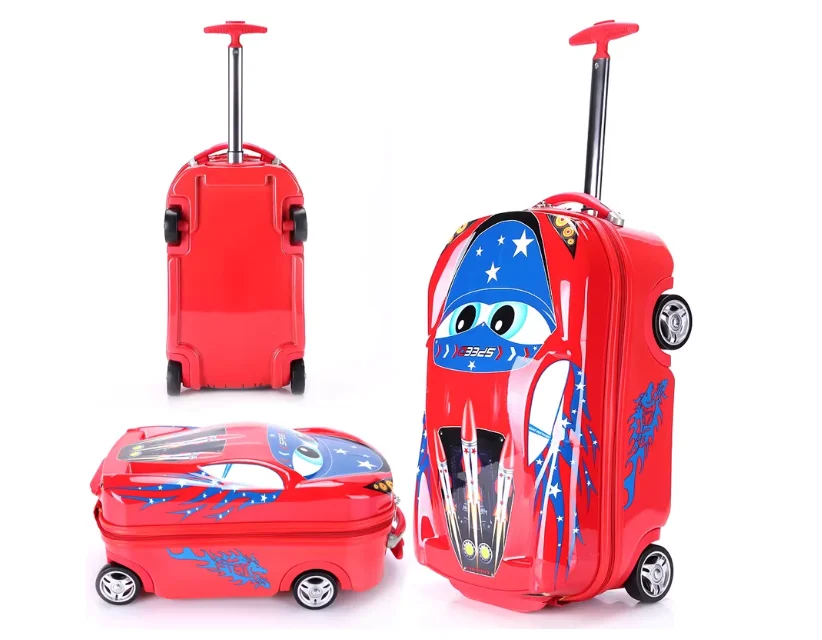 Kid Travel Trolley luggage suitcase Boys Car kid's Travel Trolley Toddle suitcase on wheels Children wheeled Rolling Suitcase