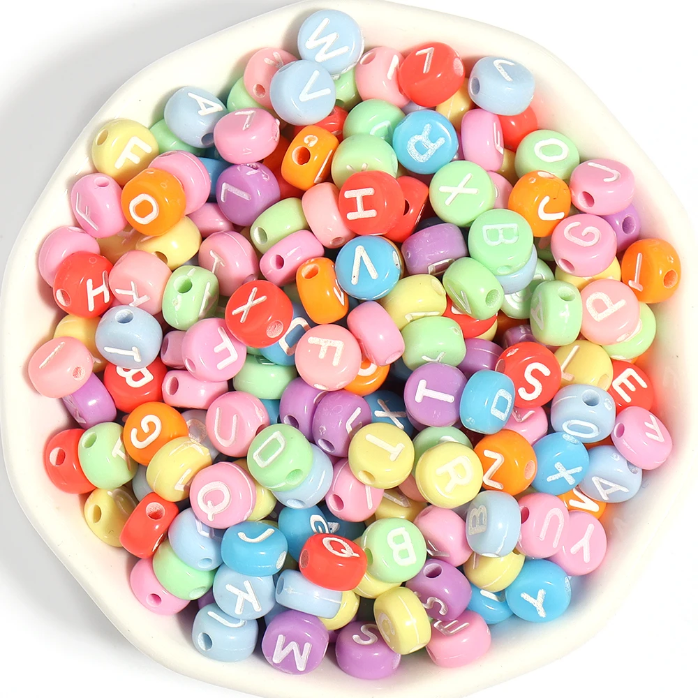 100Pcs 7mm Acrylic Alphabet Beads Colored Loose Spacer Flat Round Letter Beads For DIY Bracelet Earrings Accessories Wholesale