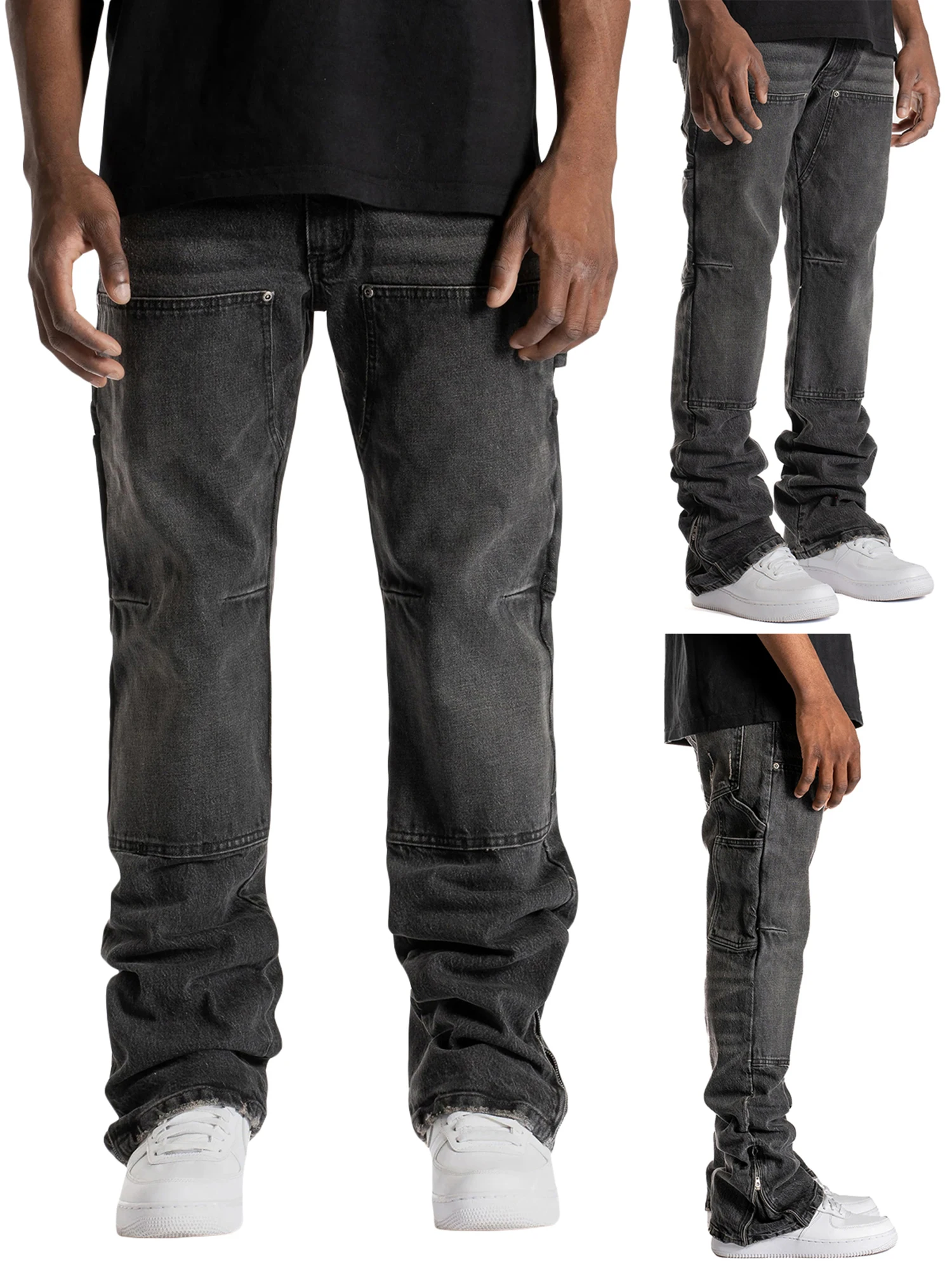 

Men Cargo Jeans Trendy Solid Casual Jeans Trousers Cool Streetwear with Pockets