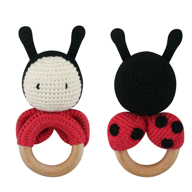 

97BE Crochet Rattle Soother BPA Wooden Bracelet Teether Baby Product Mobile Pram Crib Ring Wooden Grasping