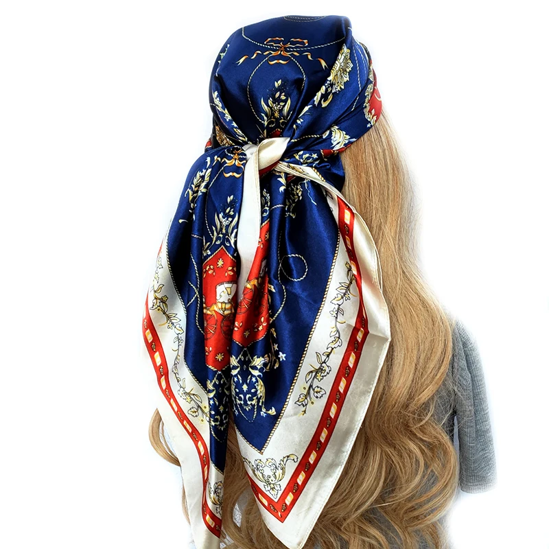 90*90cm Elegant Celebrity Plant Peony Flower Silk Scarves Fashion Women Headscarf Large Square foullard Muslim bandanna muffler