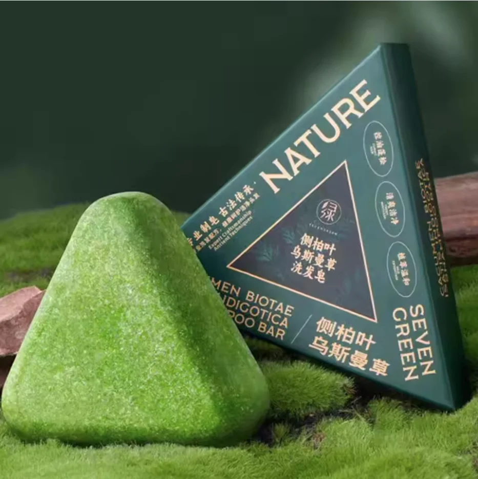 120g Seven Green Platycladi Usman grass handmade shampoo soap Refreshing and Flushing Healthy Anti-removal Hair Nourishing Clean