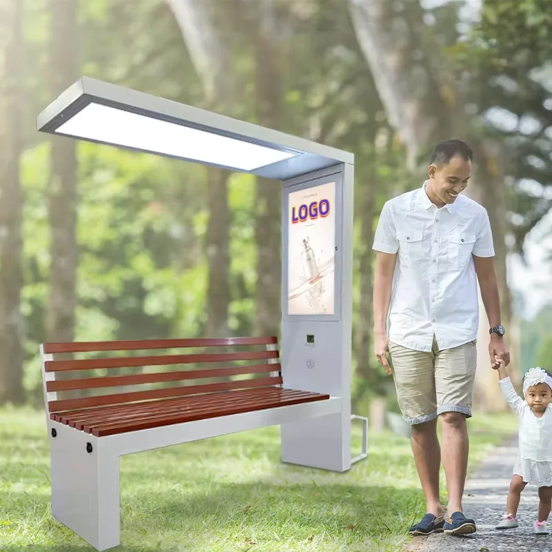 Mobili da esterno Panca solare intelligente Panca da giardino per parco solare con ricarica wireless e altoparlante Bluetooth