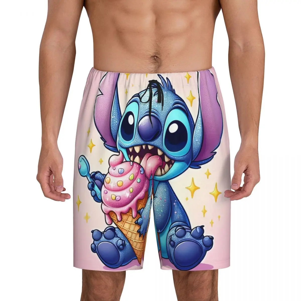 Custom Printed Cartoon Anime Manga Stitch Pajama Shorts Men's Sleepwear Bottoms Sleep Short Pjs with Pockets