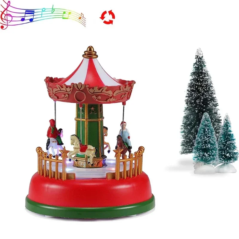 Christmas Village Carnival Scene Led Lights Music Box Carousel Ferris Wheel Christmas Christmas Eve Gifts Festive Decorations