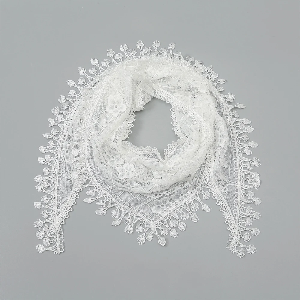 Fashion Church Shawl Lace Veil Polyester Scarf Bandana Church Prayer Wedding Mantilla Chapel White Embroidered Hijab Women Scarf