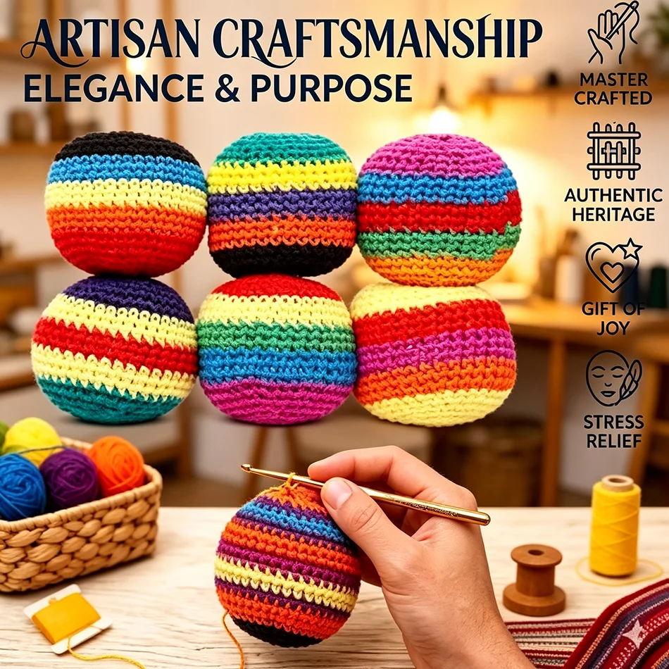 Hacky Sack Rainbow Striped Handmade Knitted Soft Durable Outdoor Sports Juggling Balls Playground Party Group Games Activities