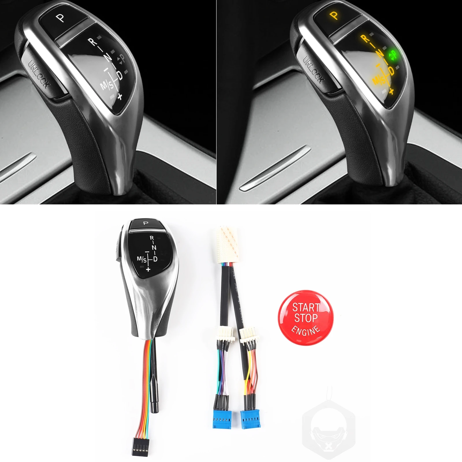 For BMW 1 Series E81/E82/E84/E87/E88 E90 E91 3 Series E92 E93 Z4 23i 30i LED Gear Shift Head Knob+Engine Start Stop Button Cover