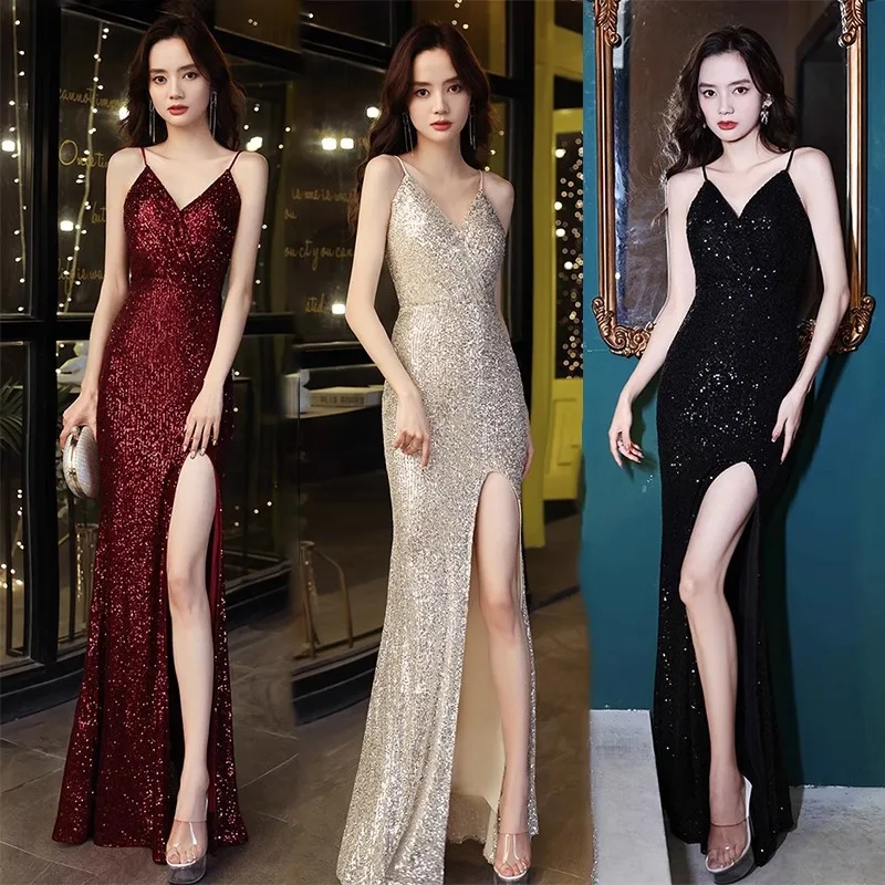 

Sexy Bal Long Evening Gown Sparkling Sequins Fi Tail Wedding Dr for Toast ng Thanks Dinner Par Evening Skirt