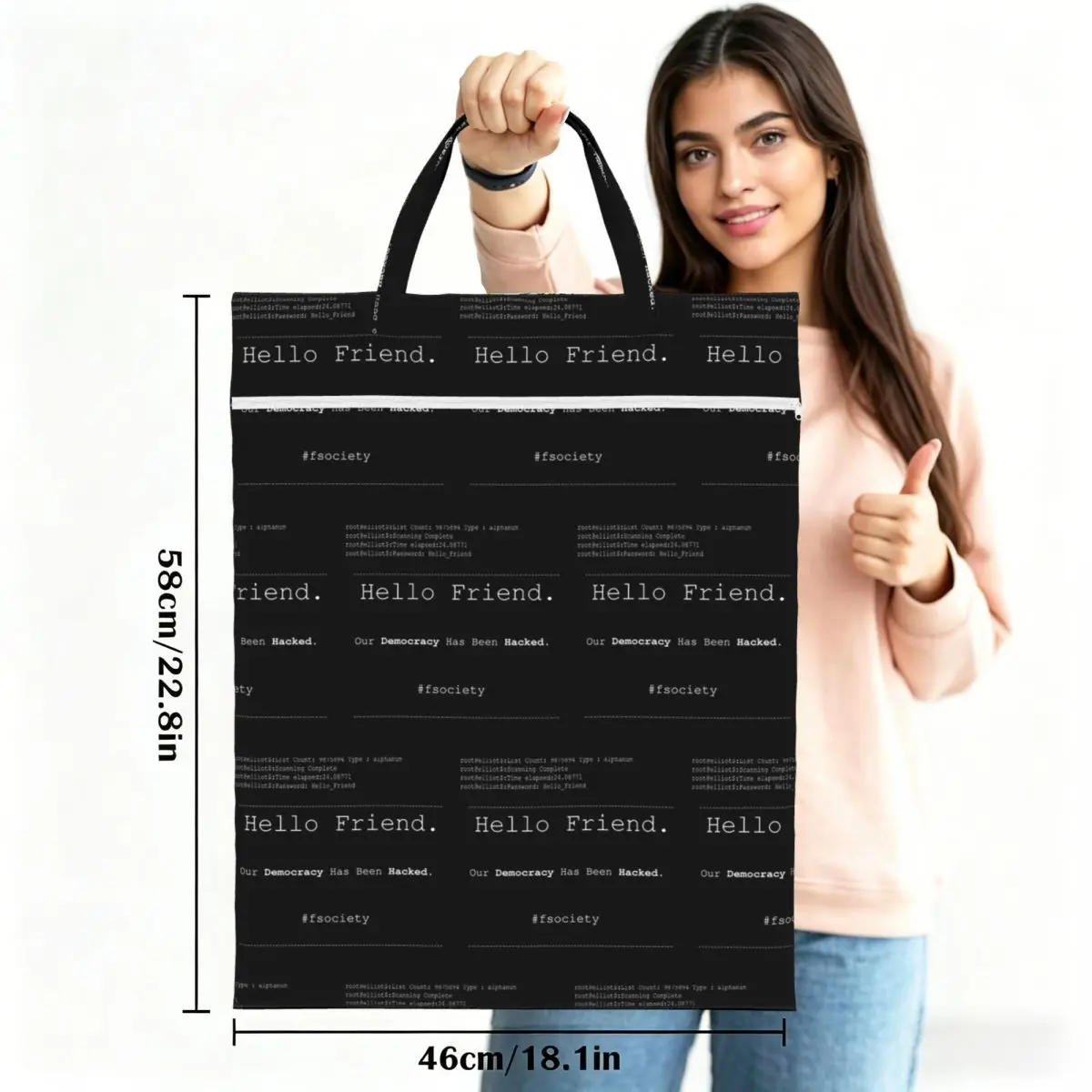Mr Robot Hello Friend Fsociety Travel Laundry Bag Waterproof Reusable Dirty Clothes Pouch Gym Yoga Vacation Washing Basket