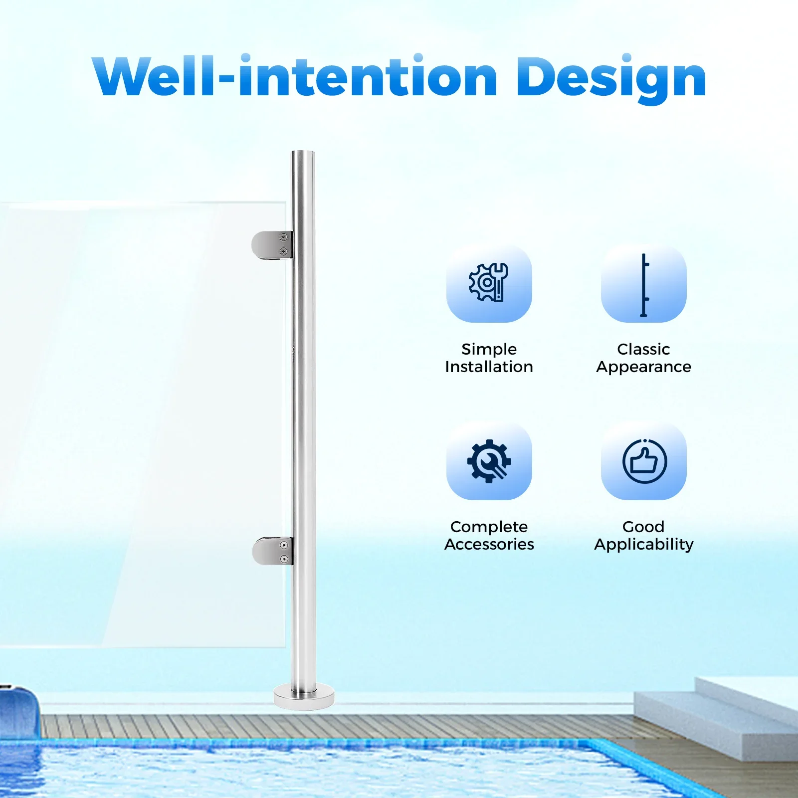 Minimalist Decorative End Post For Multi-Scenes - Sleek Silver Appearance Blends With Various Styles, Rubber Pads Protect Glass